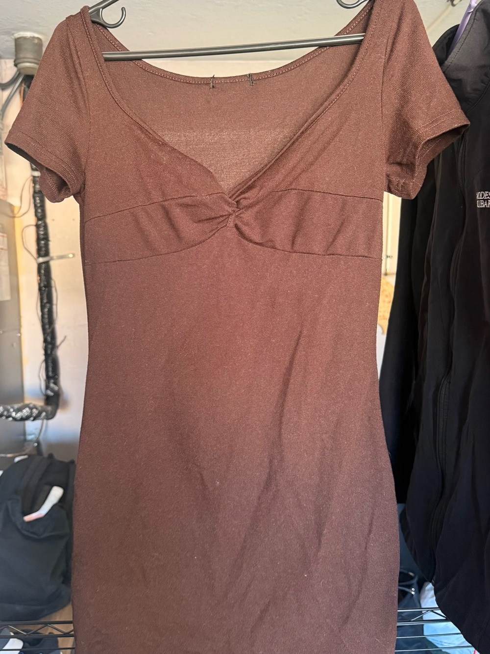Brown Short-Sleeve Twist-Front Women’s Dress